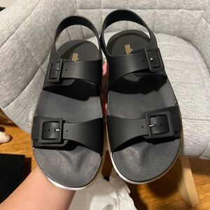 Melissa Black Slide Sandals with Buckles